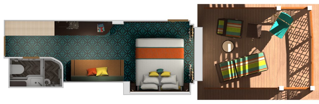 Carnival Havana Cabana stateroom with deck access, best cruise ship balcony cabins