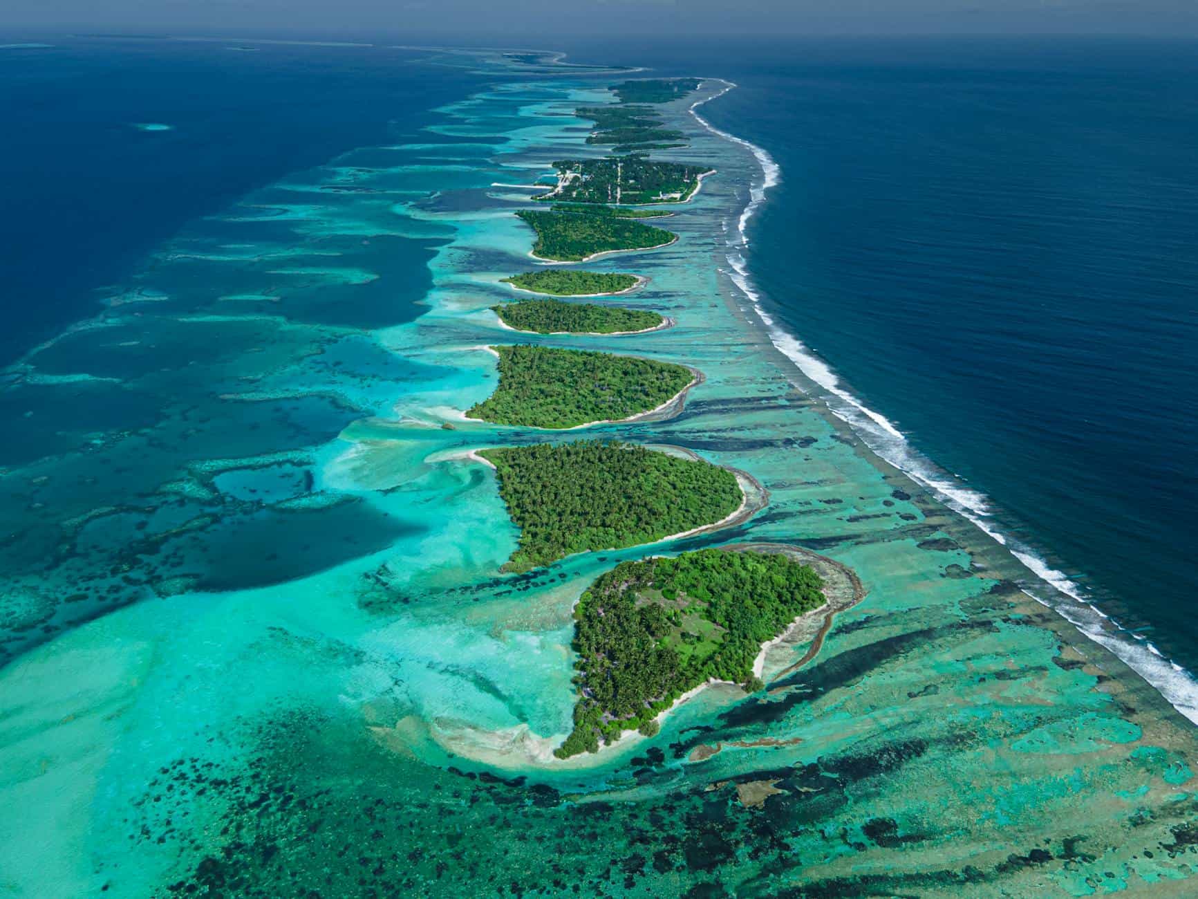 Aerial view of the Maldives - one of the best honeymoon cruise destinations for seclusion